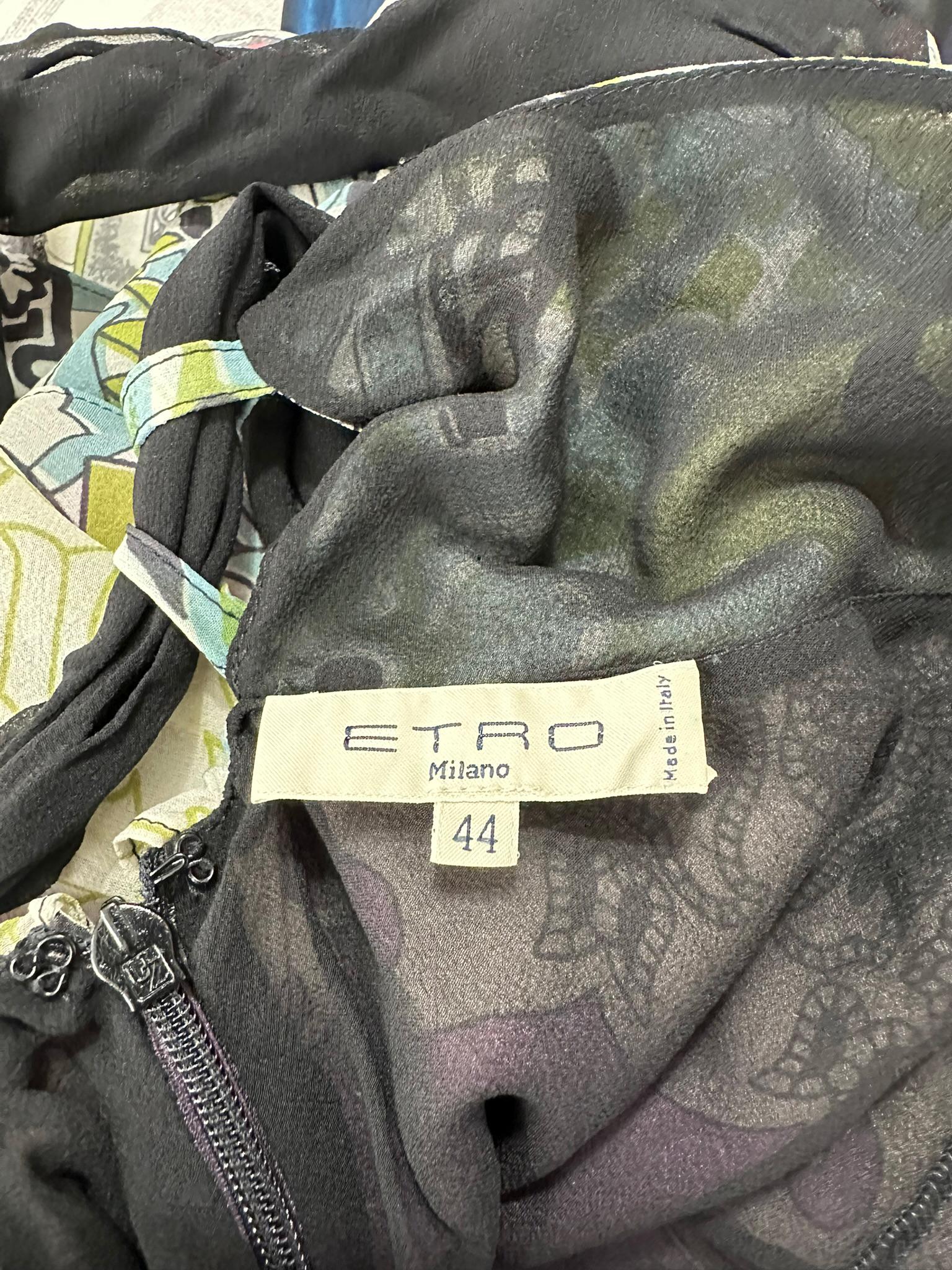 Etro Mix Print Silk Chiffon Peplum Slip Dress with Acrylic Bauble Bodice 44 For Sale 8