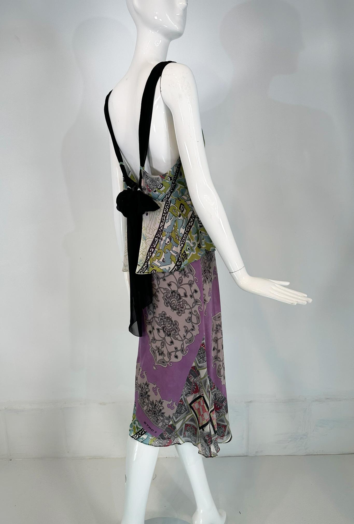 Women's Etro Mix Print Silk Chiffon Peplum Slip Dress with Acrylic Bauble Bodice 44 For Sale