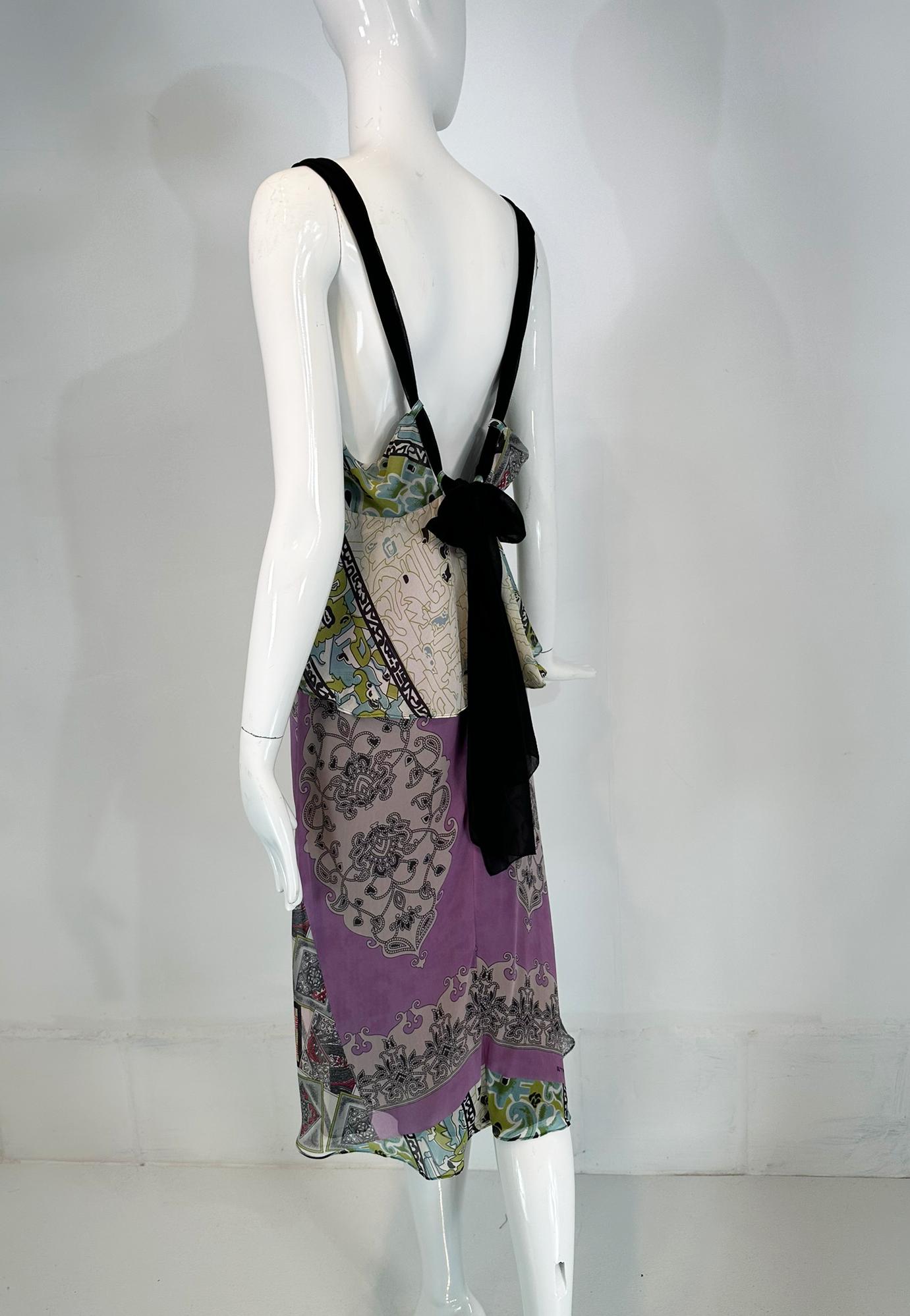 Etro Mix Print Silk Chiffon Peplum Slip Dress with Acrylic Bauble Bodice 44 For Sale 3