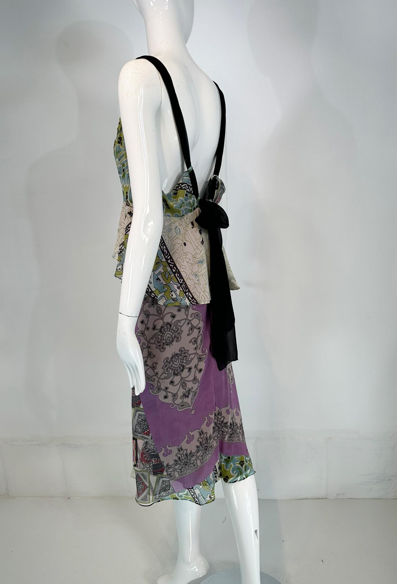 Etro Mix Print Silk Chiffon Peplum Slip Dress with Acrylic Bauble Bodice 44 For Sale 4