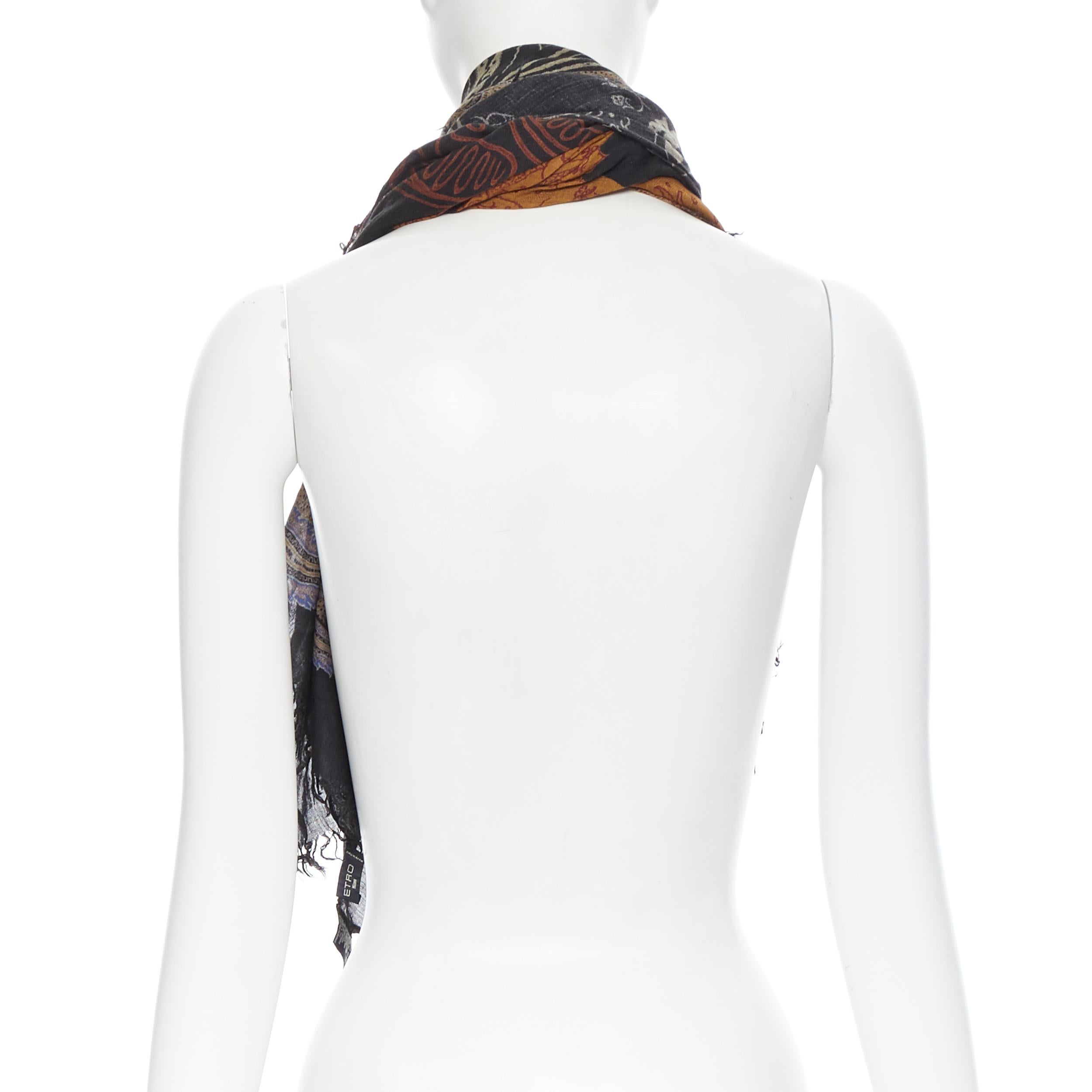 Women's ETRO modal cashmere blend signature paisley print fringe trimmed scarf