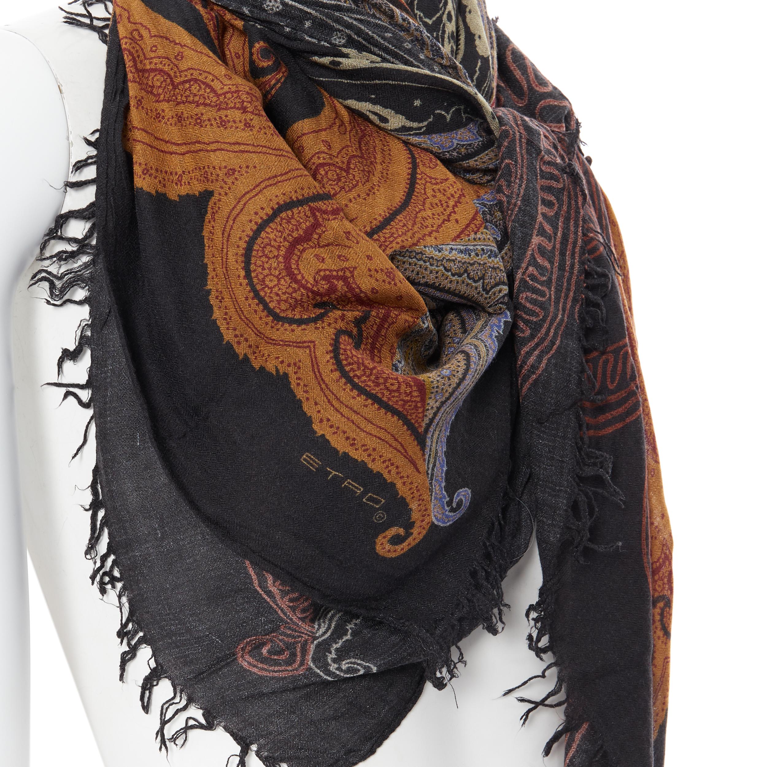 ETRO modal cashmere blend signature paisley print fringe trimmed scarf 1