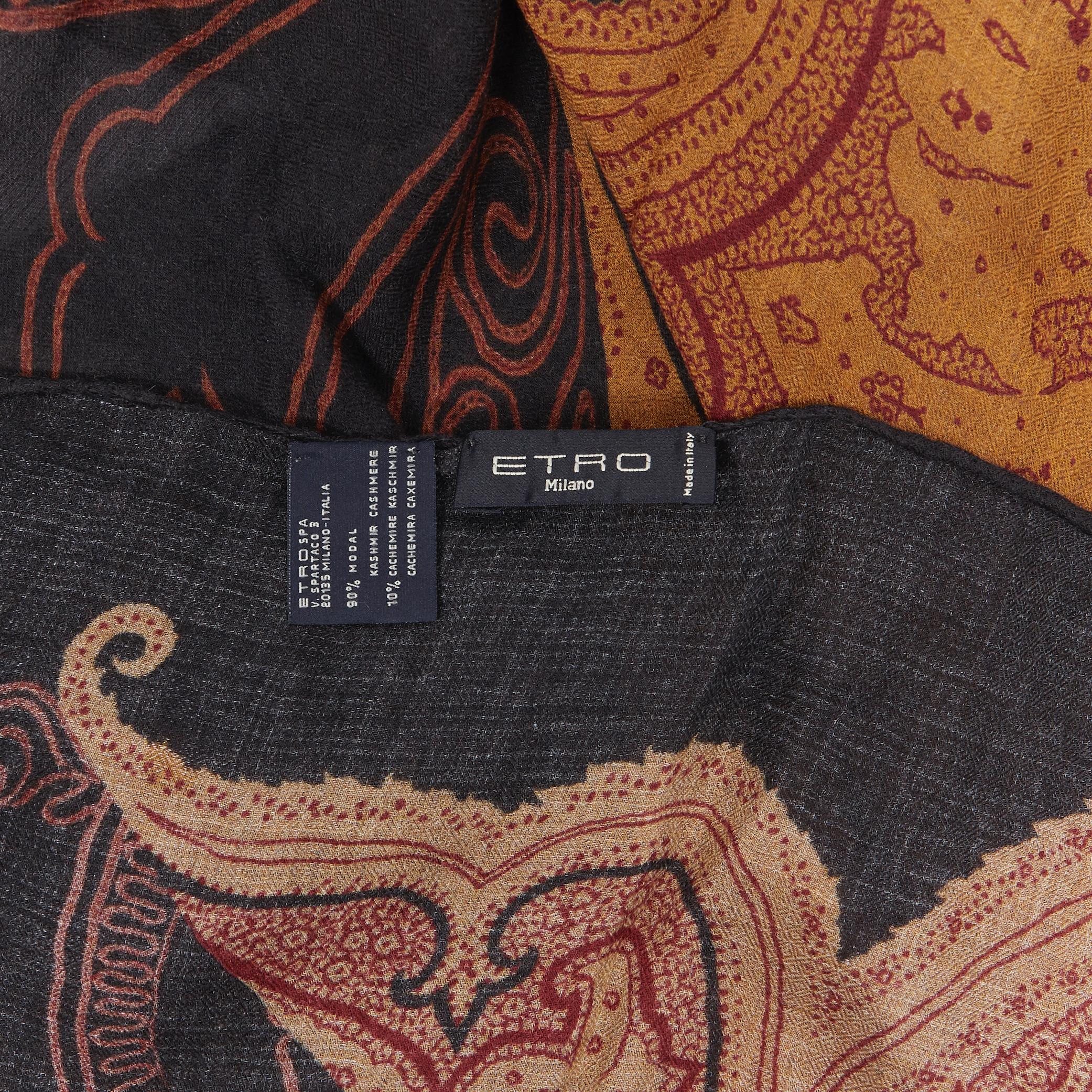 ETRO modal cashmere blend signature paisley print fringe trimmed scarf 2