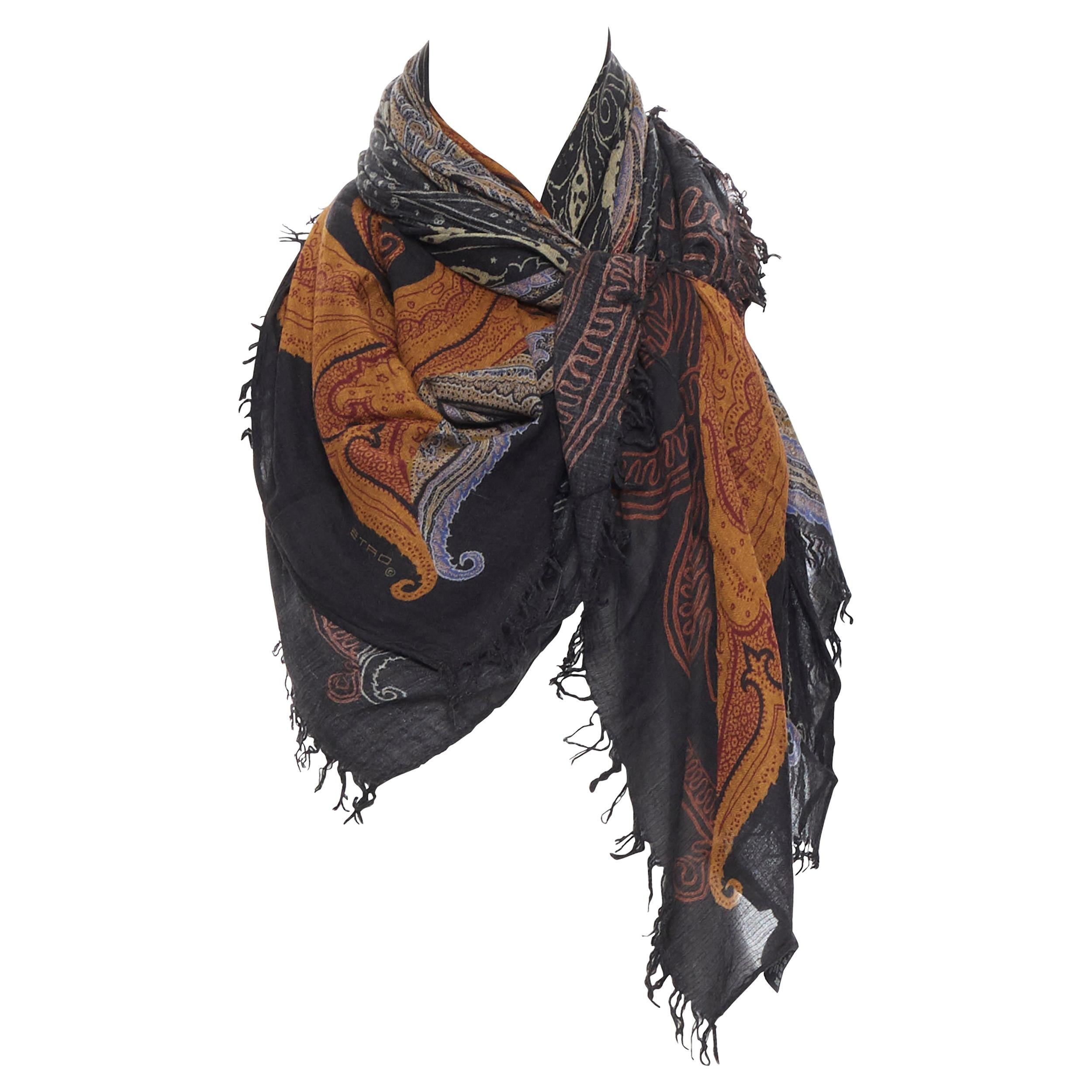 ETRO modal cashmere blend signature paisley print fringe trimmed scarf