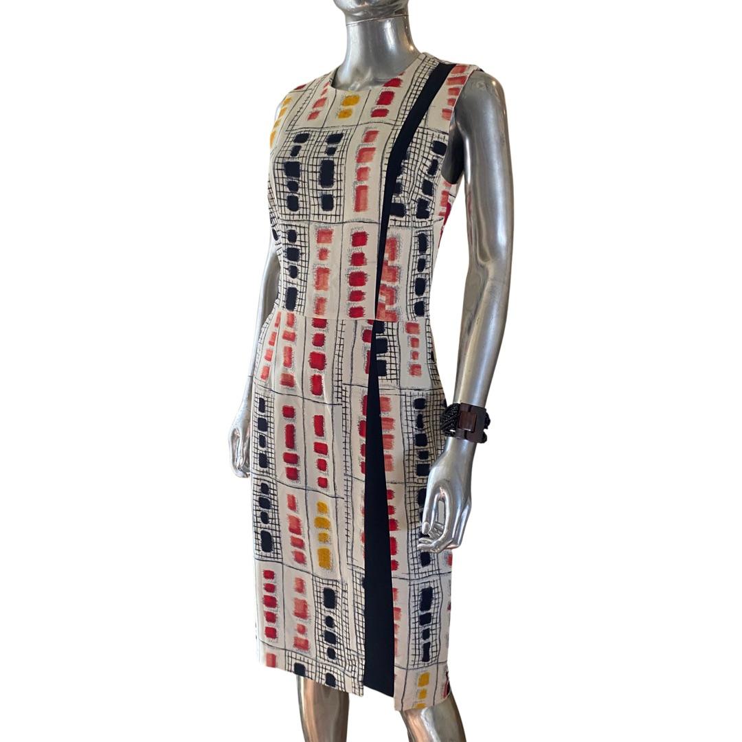 Etro Italy Modern Art Abstract Print Sleeveless Sheath Dress Size 8 In Good Condition In Palm Springs, CA