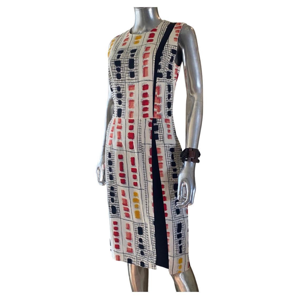 Etro Italy Modern Art Abstract Print Sleeveless Sheath Dress Size 8