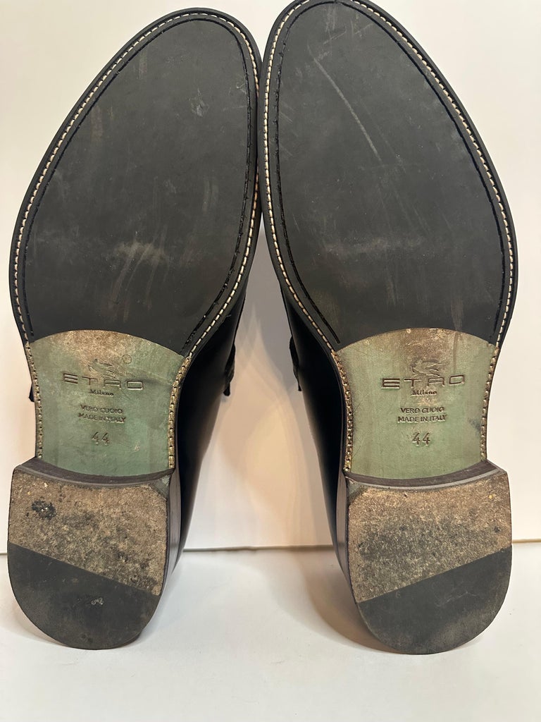 Etro Monk Strap Glossed Black Leather Shoes size IT 44 