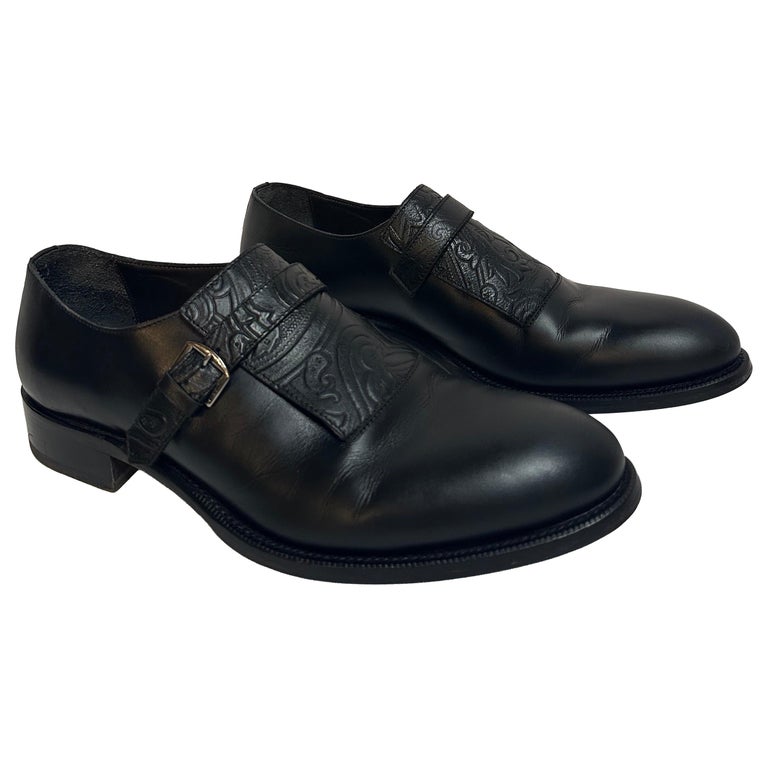 ETRO Monk Strap Glossed Black Leather Shoes size IT 44 Loafers Buckle Paisley Men main image 3