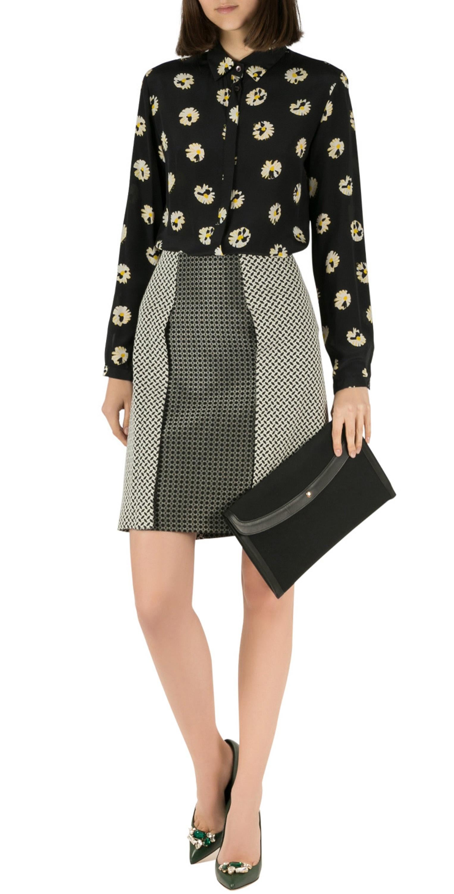 Etro Monochrome Cotton Blend Jacquard Paneled Pencil Skirt L In Excellent Condition In Dubai, Al Qouz 2