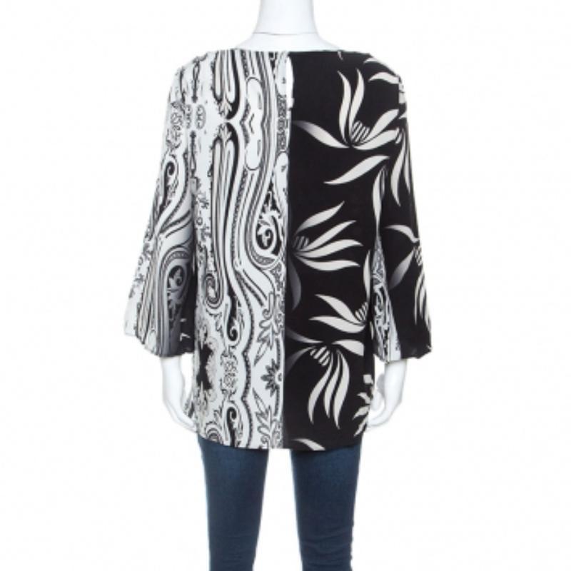 Etro Blusa de seda monocromática con estampado de cachemira y hojas M Negro en venta