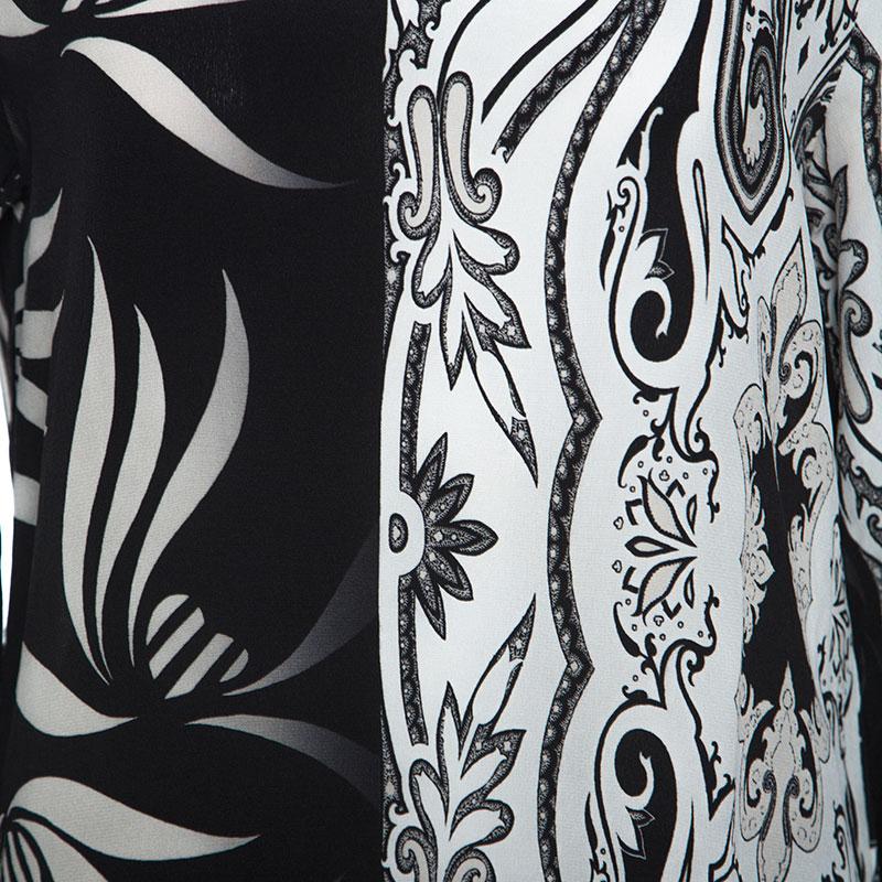 Black Etro Monochrome Paisley and Leaf Print Silk Blouse M For Sale