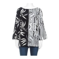 Etro Monochrome Paisley and Leaf Print Silk Blouse M