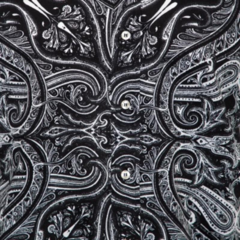 Gray Etro Monochrome Paisley Printed Cotton Button Front Shirt S For Sale