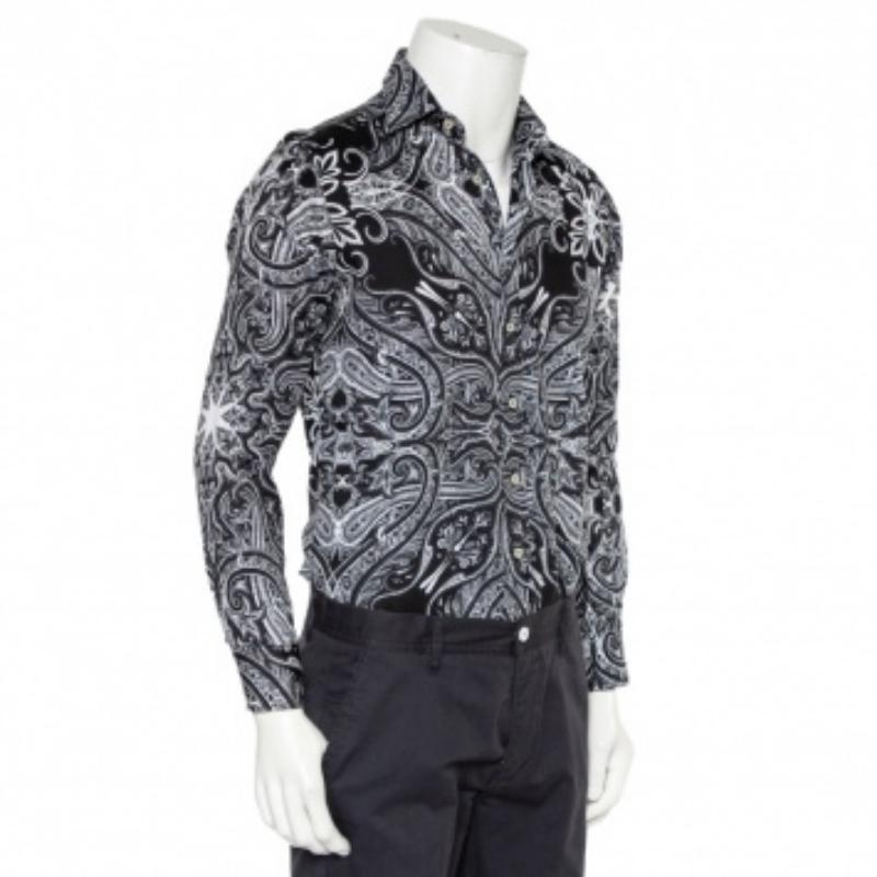 Etro Monochrome Paisley Printed Cotton Button Front Shirt S In Good Condition For Sale In Dubai, Al Qouz 2