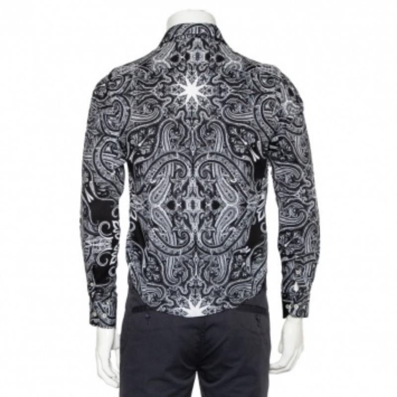 Men's Etro Monochrome Paisley Printed Cotton Button Front Shirt S For Sale