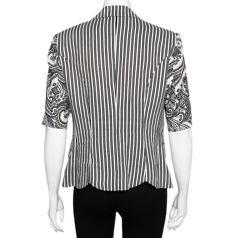 Etro Monochrome Printed Linen Short Sleeve Blazer L 1