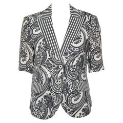 Etro Monochrome Printed Linen Short Sleeve Blazer L