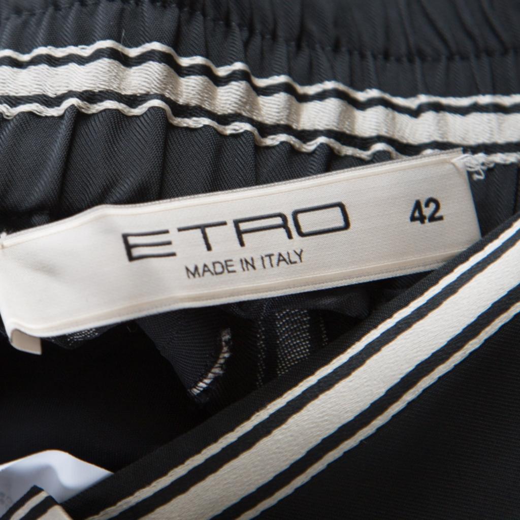 Etro Monochrome Striped Twill Elasticized Waist Wide Leg Pants M In Good Condition In Dubai, Al Qouz 2