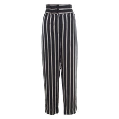 Etro Monochrome Striped Twill Elasticized Waist Wide Leg Pants M