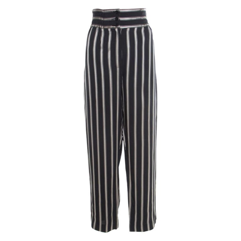 Etro Monochrome Striped Twill Elasticized Waist Wide Leg Pants M at 1stDibs