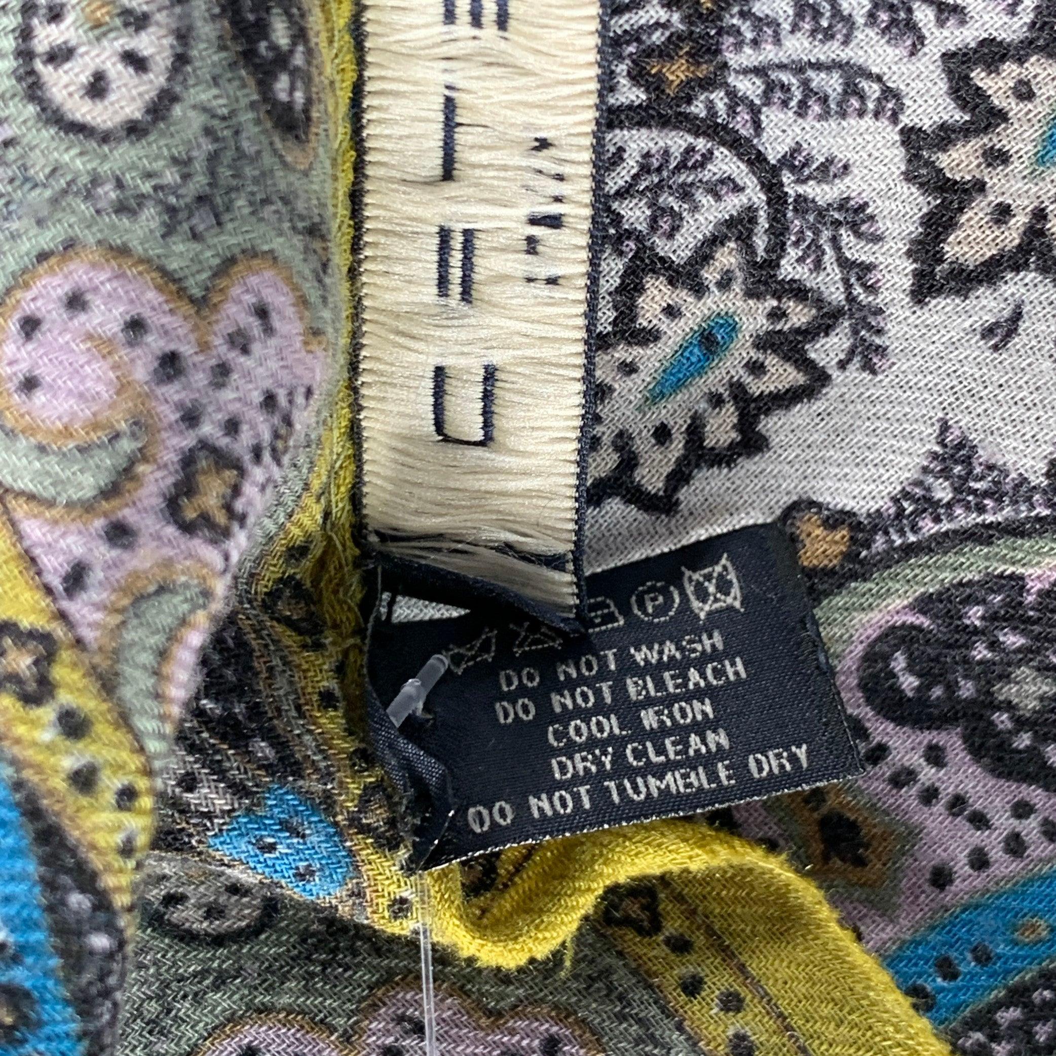 ETRO Multi Color Paisley Silk Wool Fringe Scarf In Good Condition In San Francisco, CA