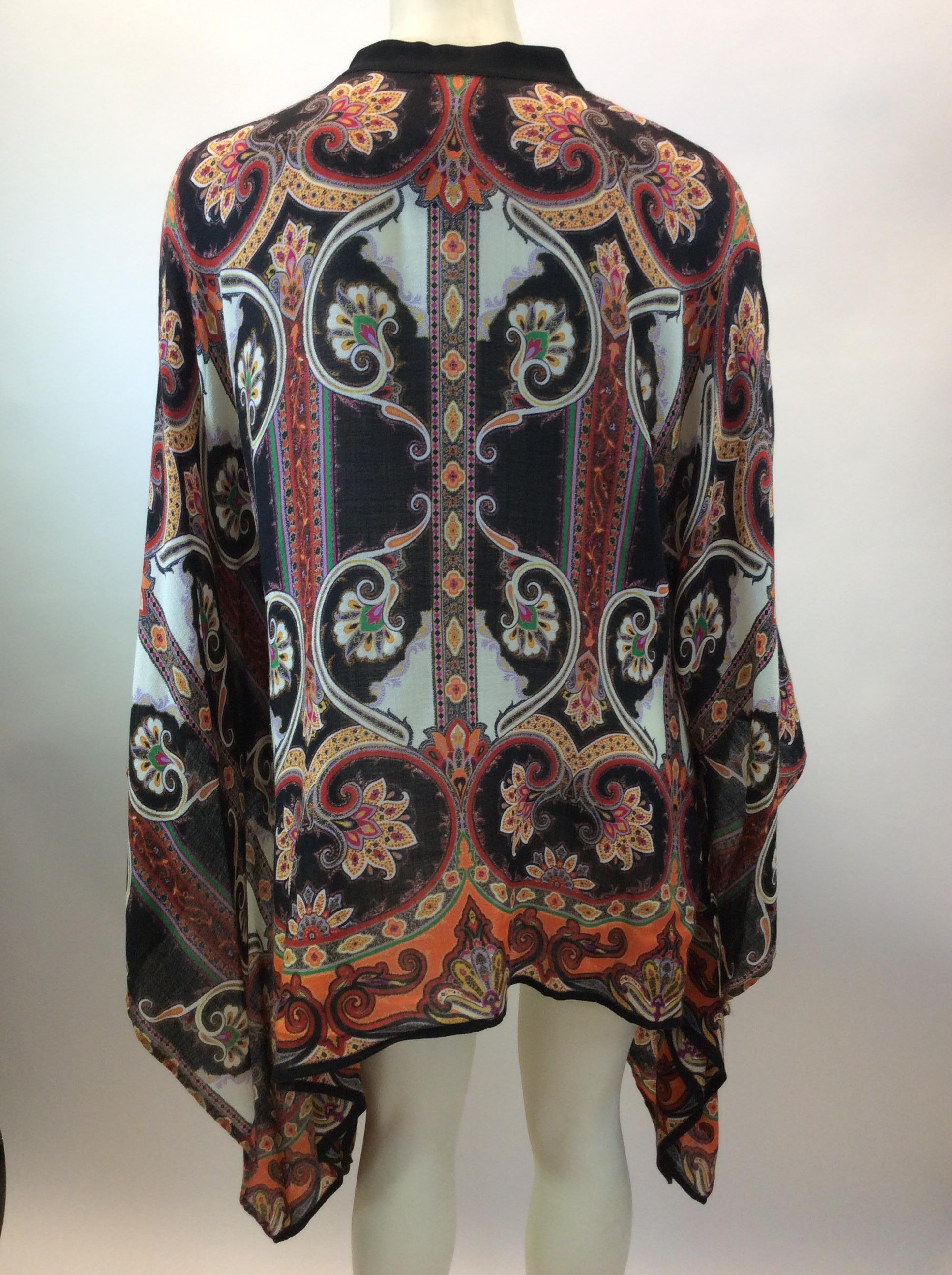 Black Etro Multi-Color Print Silk Blouse For Sale