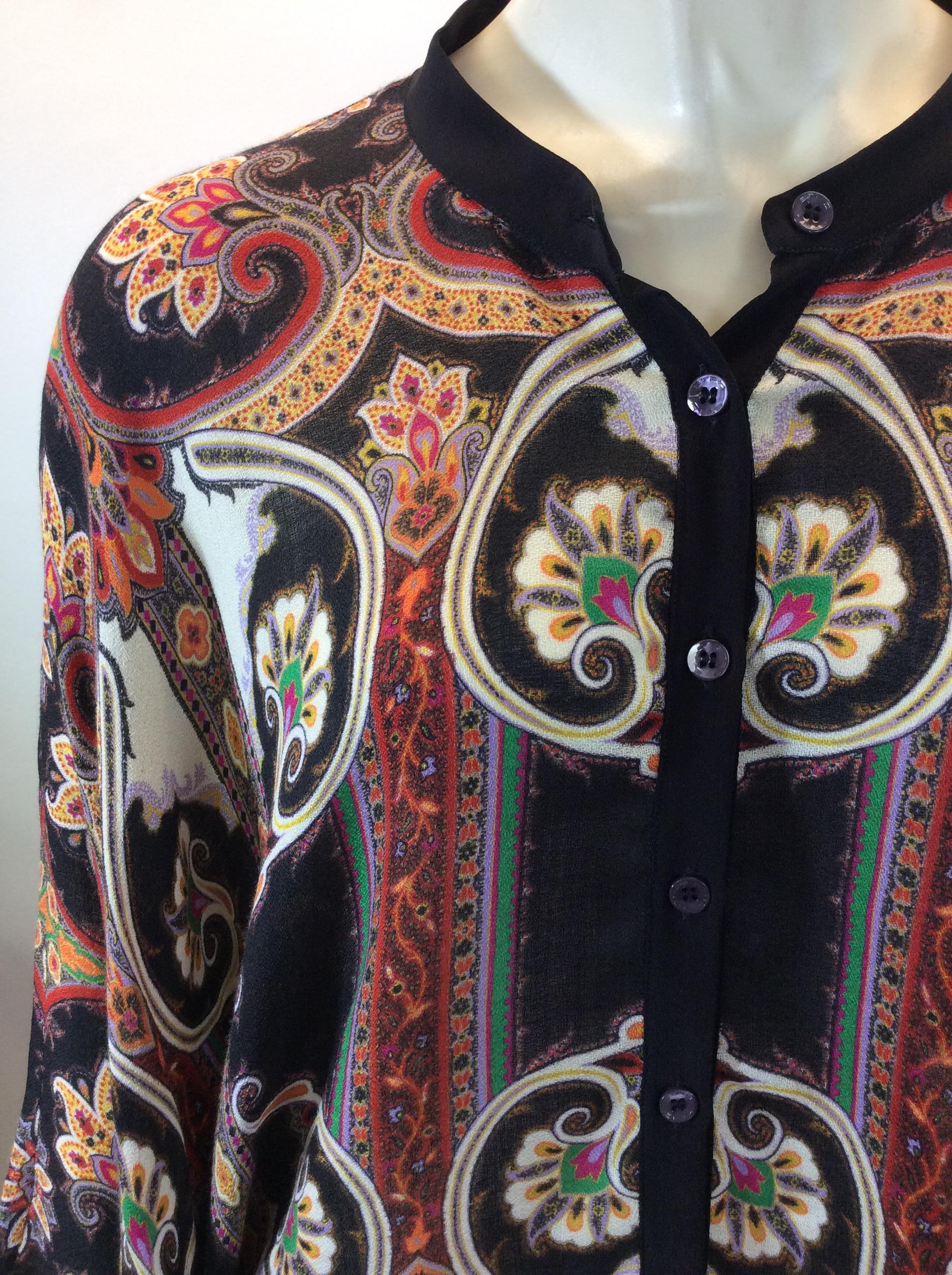 Women's Etro Multi-Color Print Silk Blouse For Sale