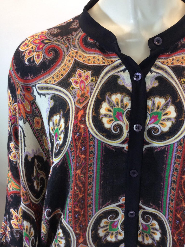 Etro Multi-Color Print Silk Blouse For Sale at 1stDibs