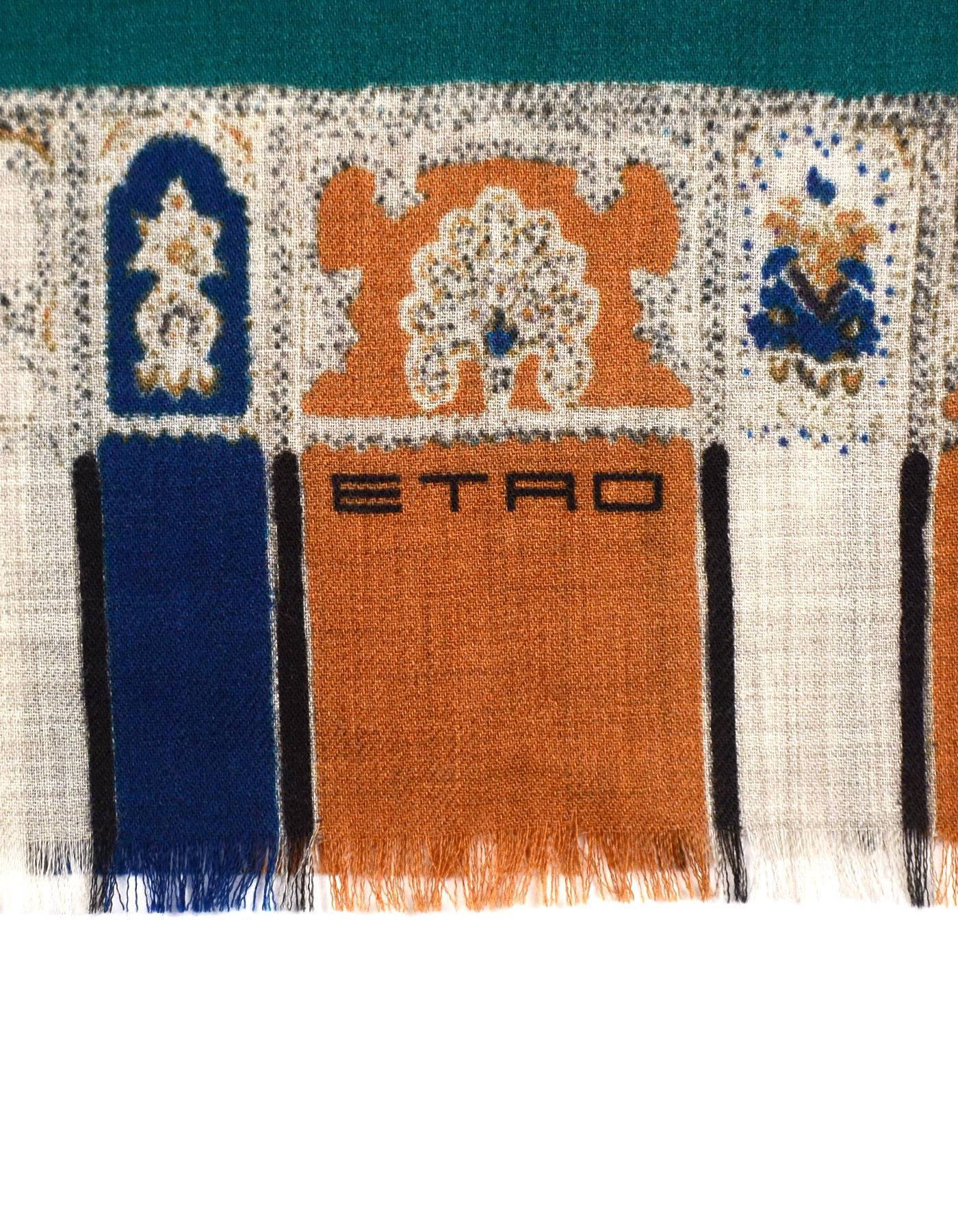 Etro Multi-Color Wool/Yak Printed Scarf In Excellent Condition In New York, NY