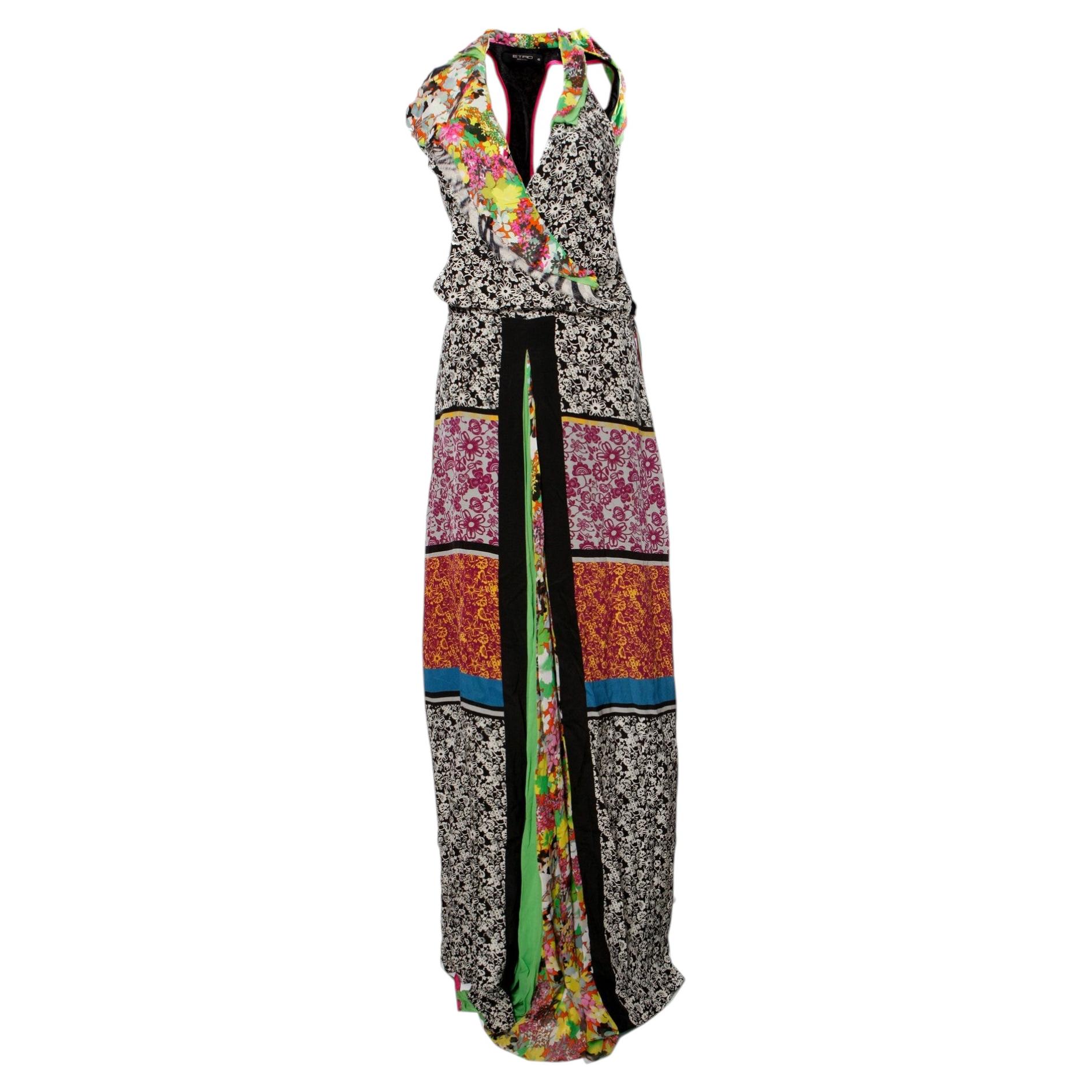 Etro, Multi-colored sleeveless silk patchwork dress in size IT42/S.