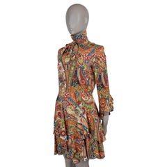 ETRO multi silk 2021 STOCKTON PAISLEY RUFFLED TIE-NECK Dress 44 L
