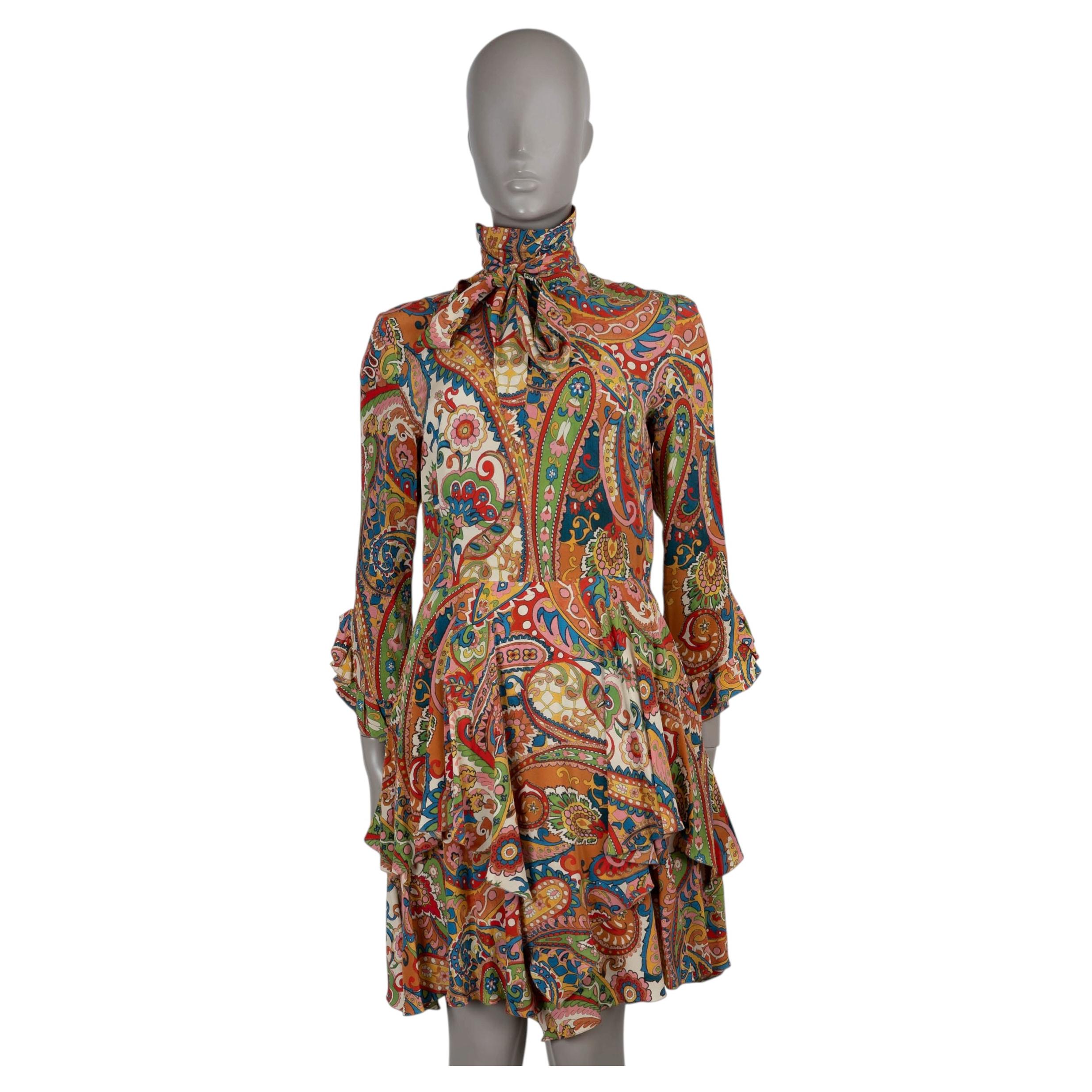 Robe Etro en soie mélangée 2021, motif STOCKTON PAISLEY, à col noué et volants, taille 44 L