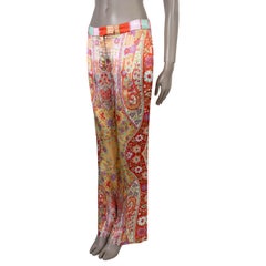 Pantalones ETRO de seda mixta 20212, estampado floral, de pierna ancha y satén, talla 42 M