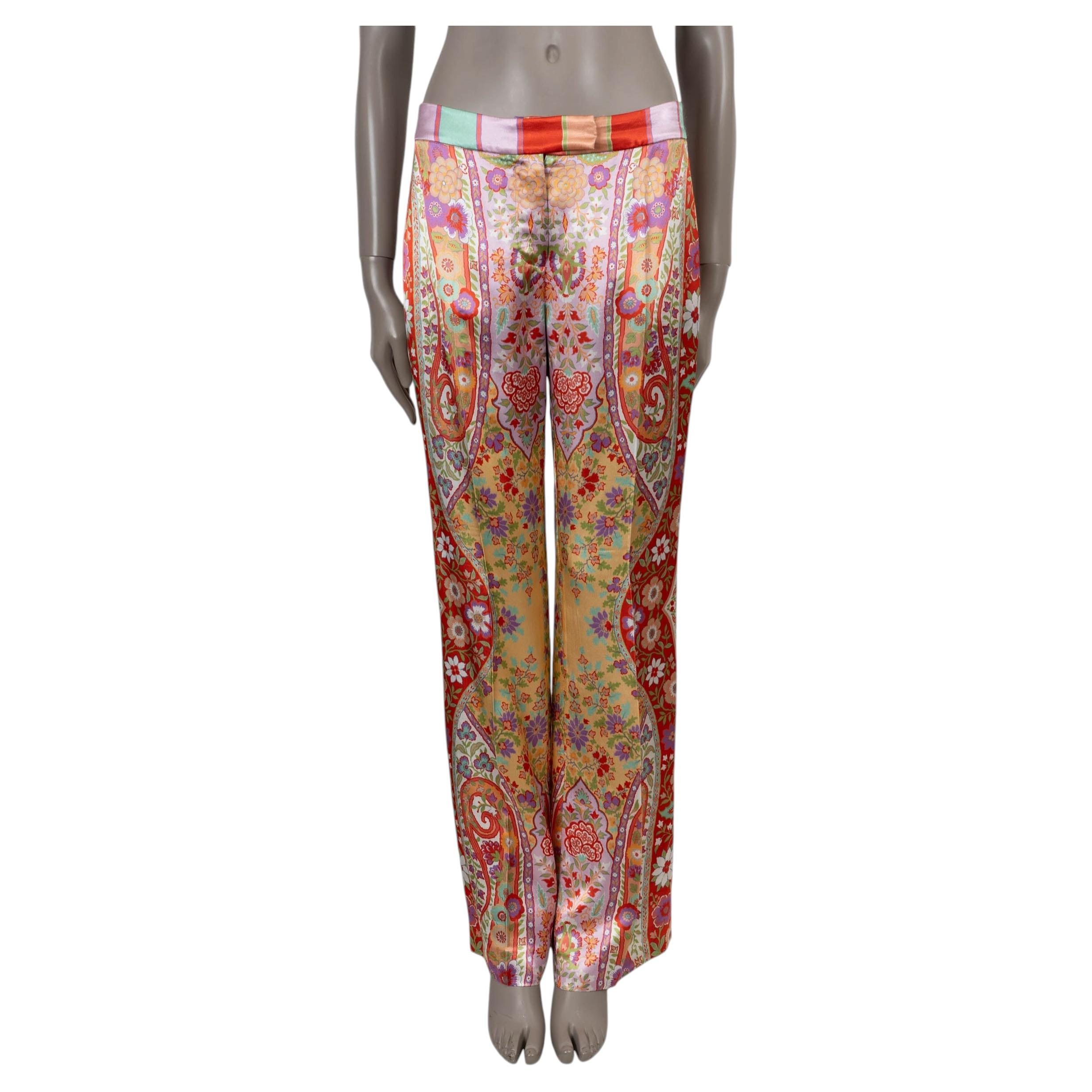 ETRO Multi-Seide 20212 FLORAL WIDE LEG SATIN Hose 42 M