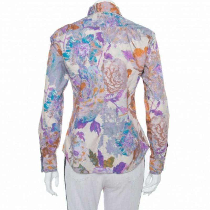 Etro Multicolor Abstract Floral Printed Cotton Button Front Fitted Shirt M For Sale 1