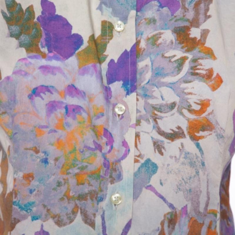 Etro Multicolor Abstract Floral Printed Cotton Button Front Fitted Shirt M For Sale 2