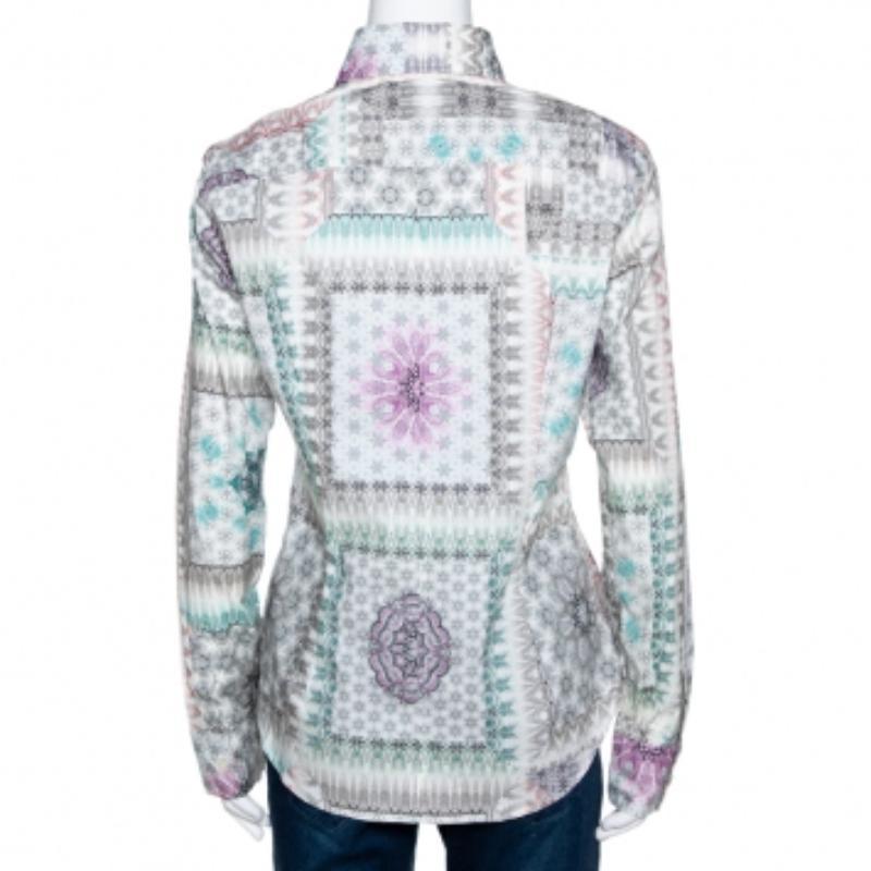 Etro Multicolor Abstract Printed Stretch Cotton Button Front Shirt L Gris en venta