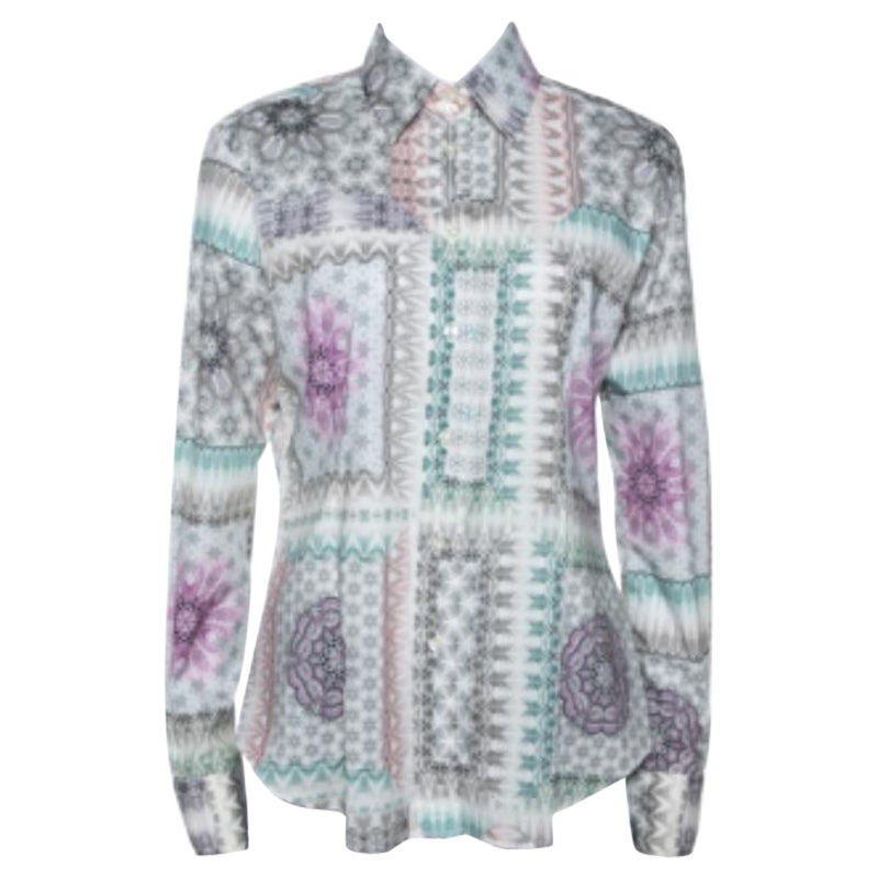 Etro - Camicia in cotone elasticizzato con stampa astratta multicolore - L.L.