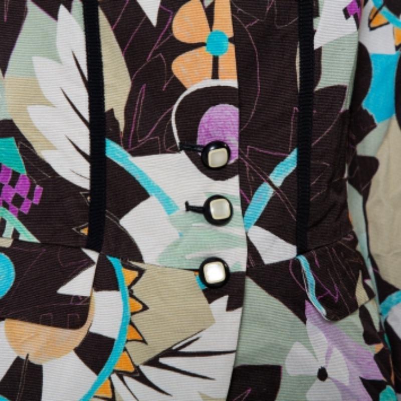 Etro Multicolor Abstract Printed Synthetic & Cotton Button Front Blazer M In Good Condition For Sale In Dubai, Al Qouz 2