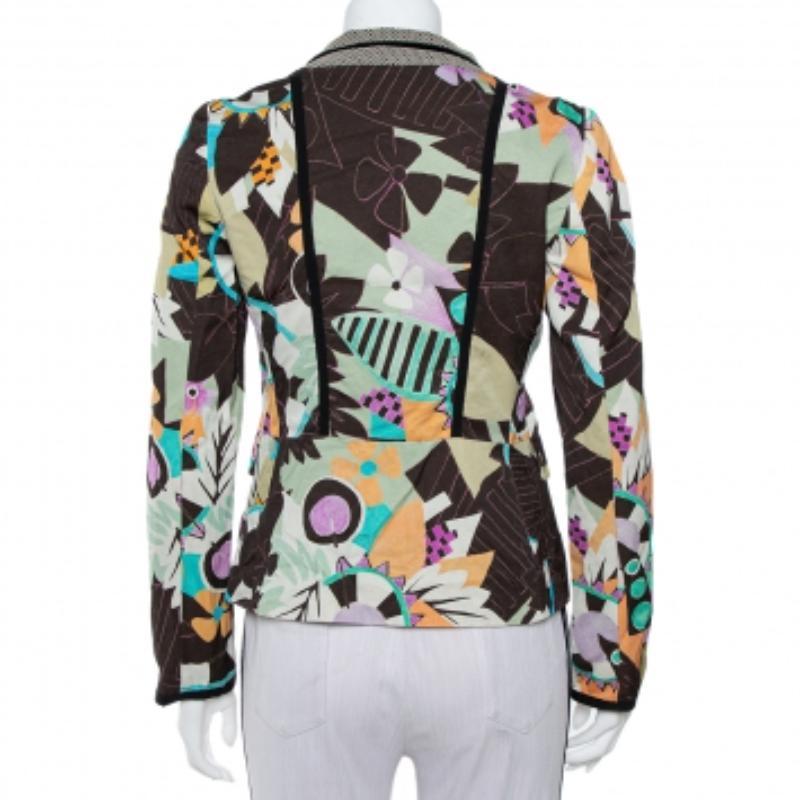 Women's Etro Multicolor Abstract Printed Synthetic & Cotton Button Front Blazer M For Sale
