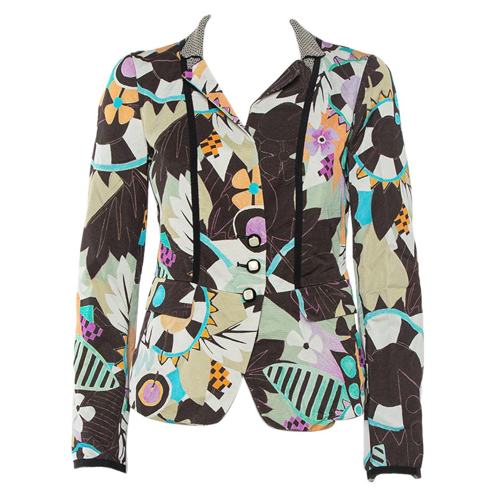 Etro Multicolor Abstract Printed Synthetic & Cotton Button Front Blazer M For Sale