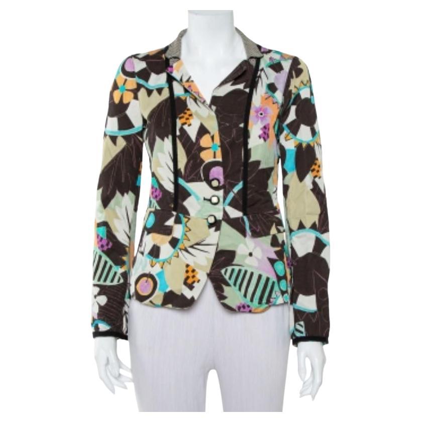 Etro Multicolor Abstract Printed Synthetic & Cotton Button Front Blazer M For Sale