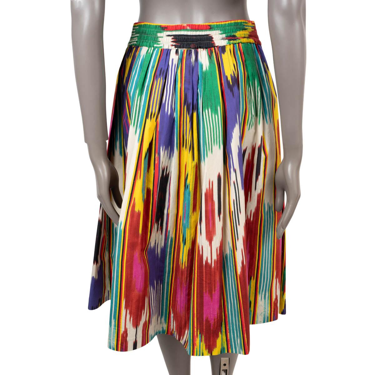 ETRO multicolor cotton 2018 IKAT FLARED MIDI Skirt 42 M In Excellent Condition For Sale In Zürich, CH