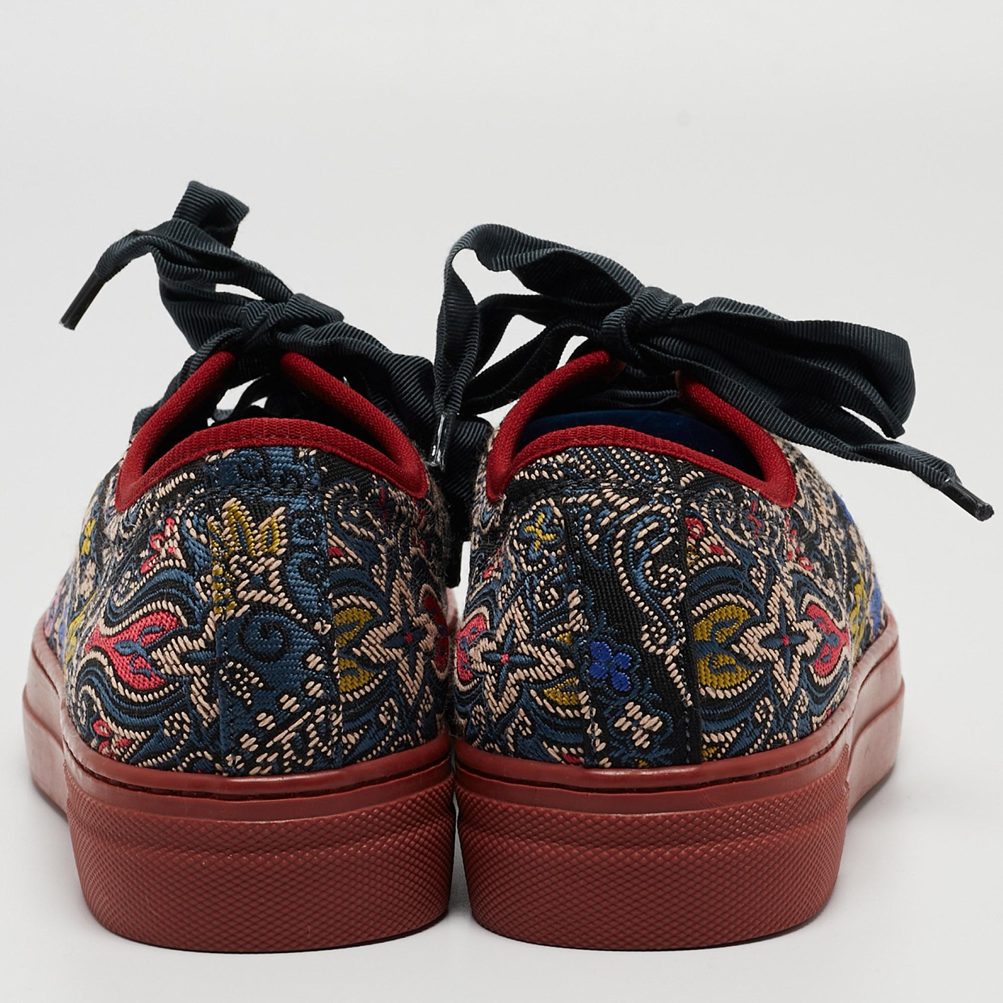 Women's Etro Multicolor Embroidered Fabric and Velvet Low Top Sneakers Size 36
