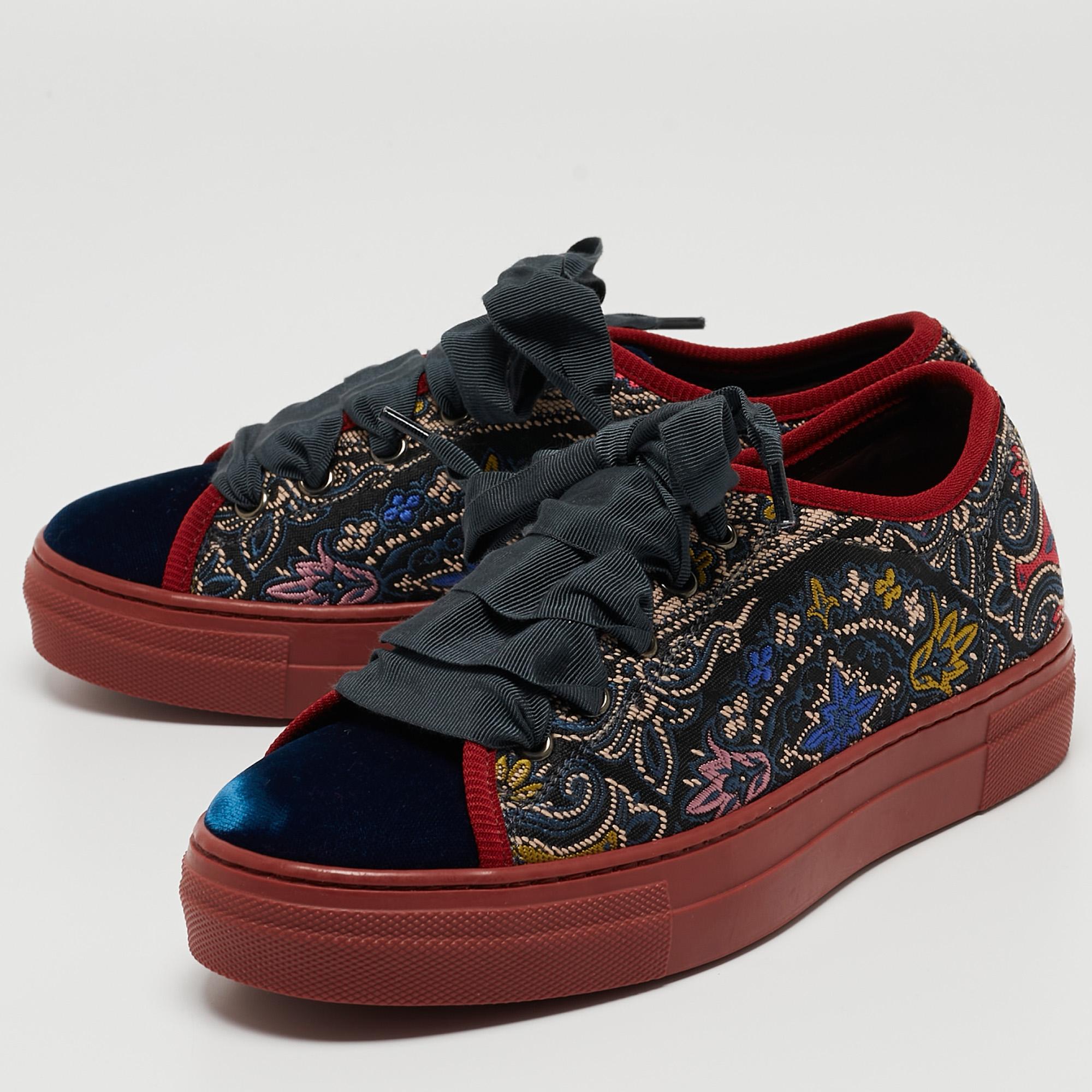 Etro Multicolor Embroidered Fabric and Velvet Low Top Sneakers Size 36 3