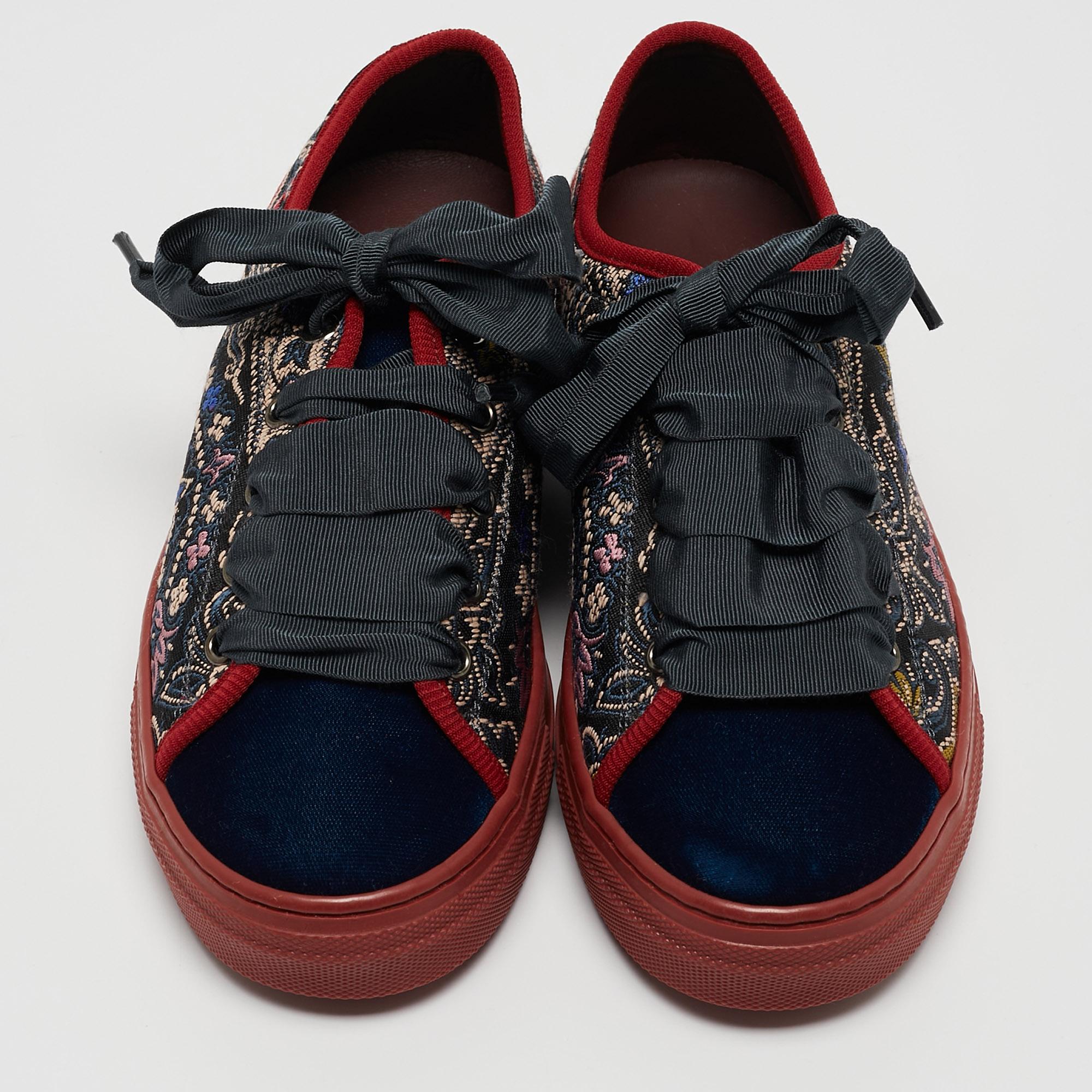 Etro Multicolor Embroidered Fabric and Velvet Low Top Sneakers Size 36 4