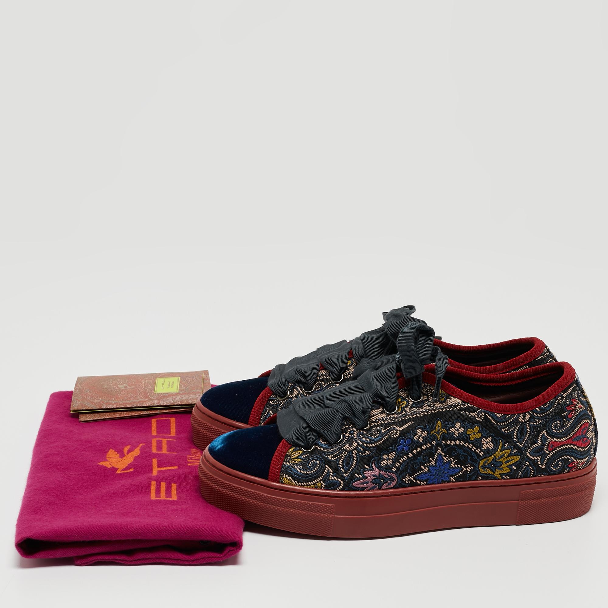 Etro Multicolor Embroidered Fabric and Velvet Low Top Sneakers Size 36 5