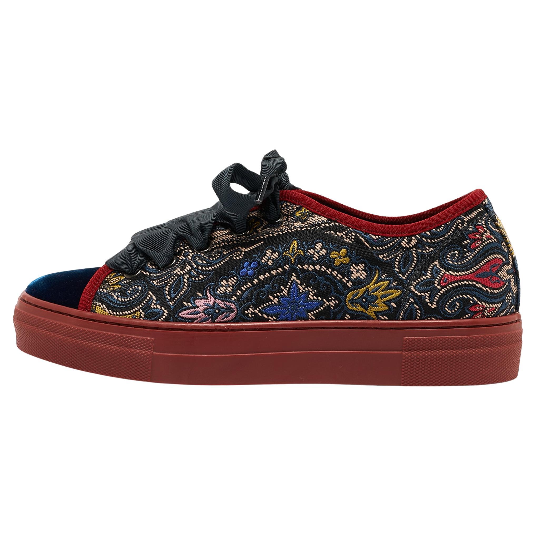 Etro Multicolor Embroidered Fabric and Velvet Low Top Sneakers Size 36
