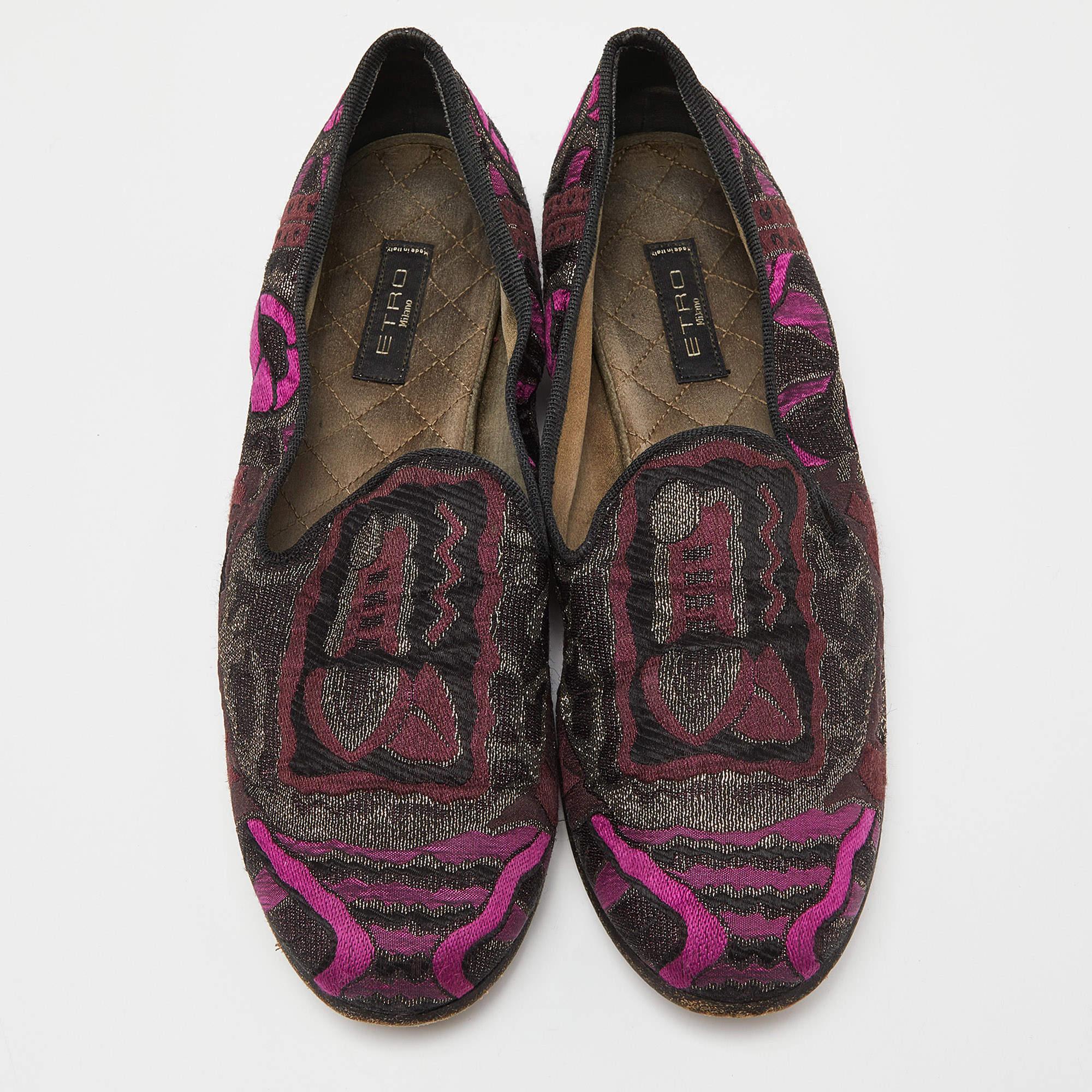 Black Etro Multicolor Embroidered Fabric Smoking Slippers Size 40