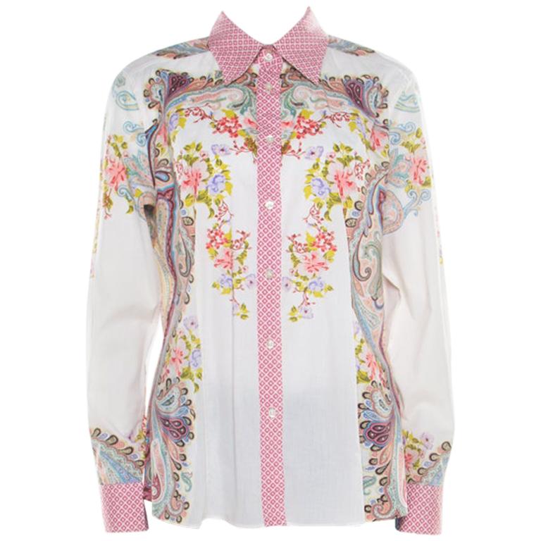 Etro - Chemise à manches longues à imprimé floral multicolore et cachemire L en vente